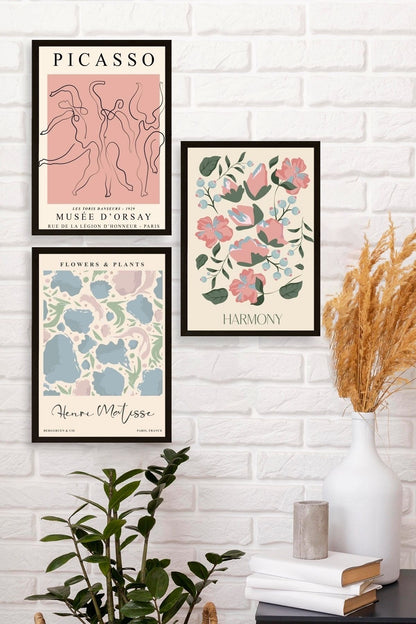 Ünlü Tablolar Üçlü Ahşap Çerçeveli Tablo 30 x 40