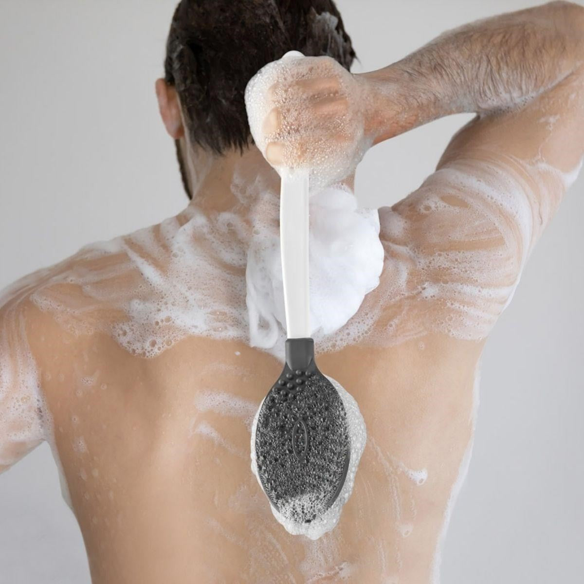 BUFFER® Silikon Masajlı Uzun Saplı Vücut Masaj Fırçası Banyo Sırt Kesesi Saplı Yumuşak Fırça