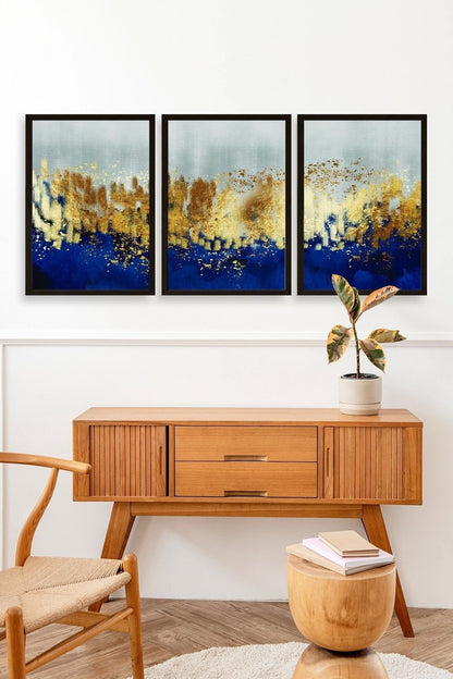 Soyut Üçlü Ahşap Çerçeveli Tablo 40 x 60