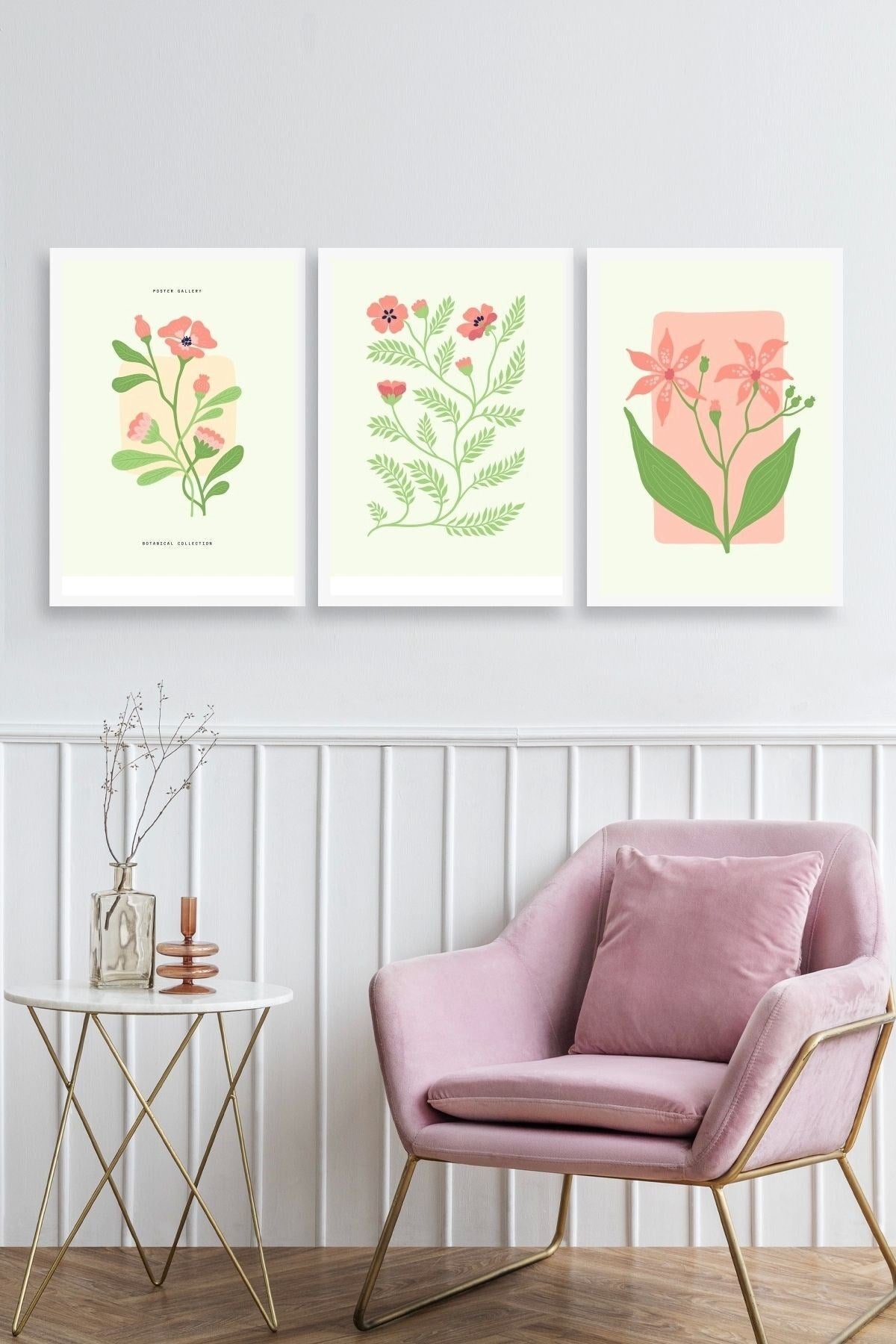 Botanik Üçlü Ahşap Çerçeveli Tablo 23 x 30