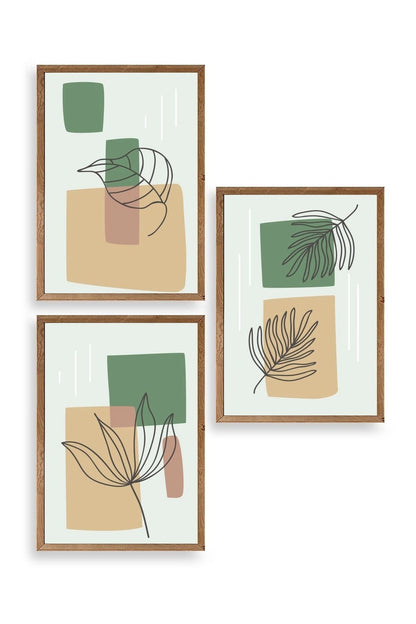 Çiçek Desenli Üçlü Ahşap Çerçeveli Tablo 23 x 30