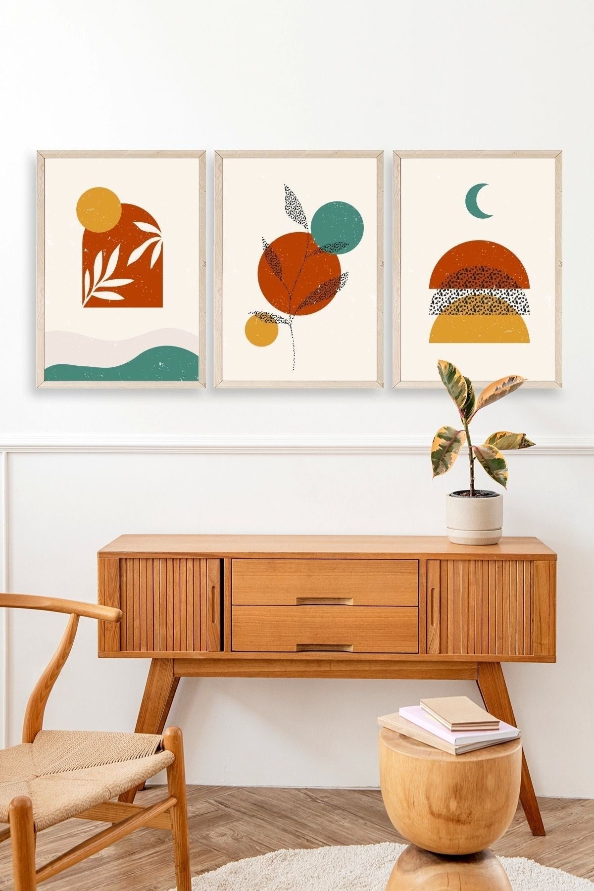 Manzara Üçlü Ahşap Çerçeveli Tablo 17 x 23