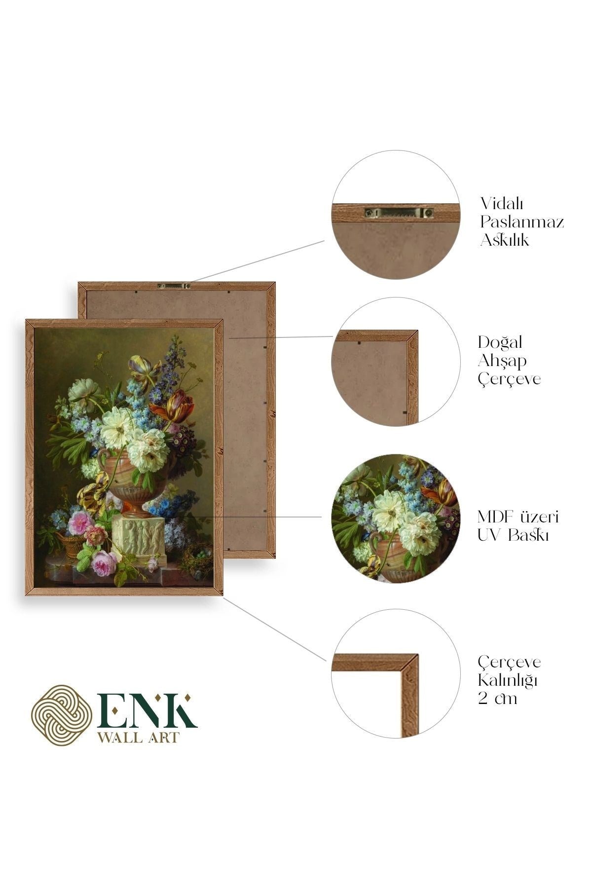 Çiçekler Ahşap Çerçeveli Tablo 50 x 70