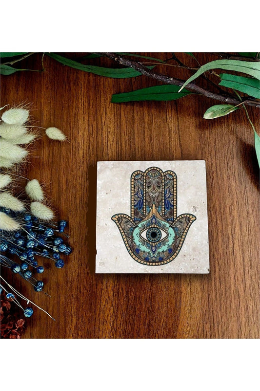 Doğaltaş Baskılı Bardak Altlığı Tekli - Fatıma'nın Eli