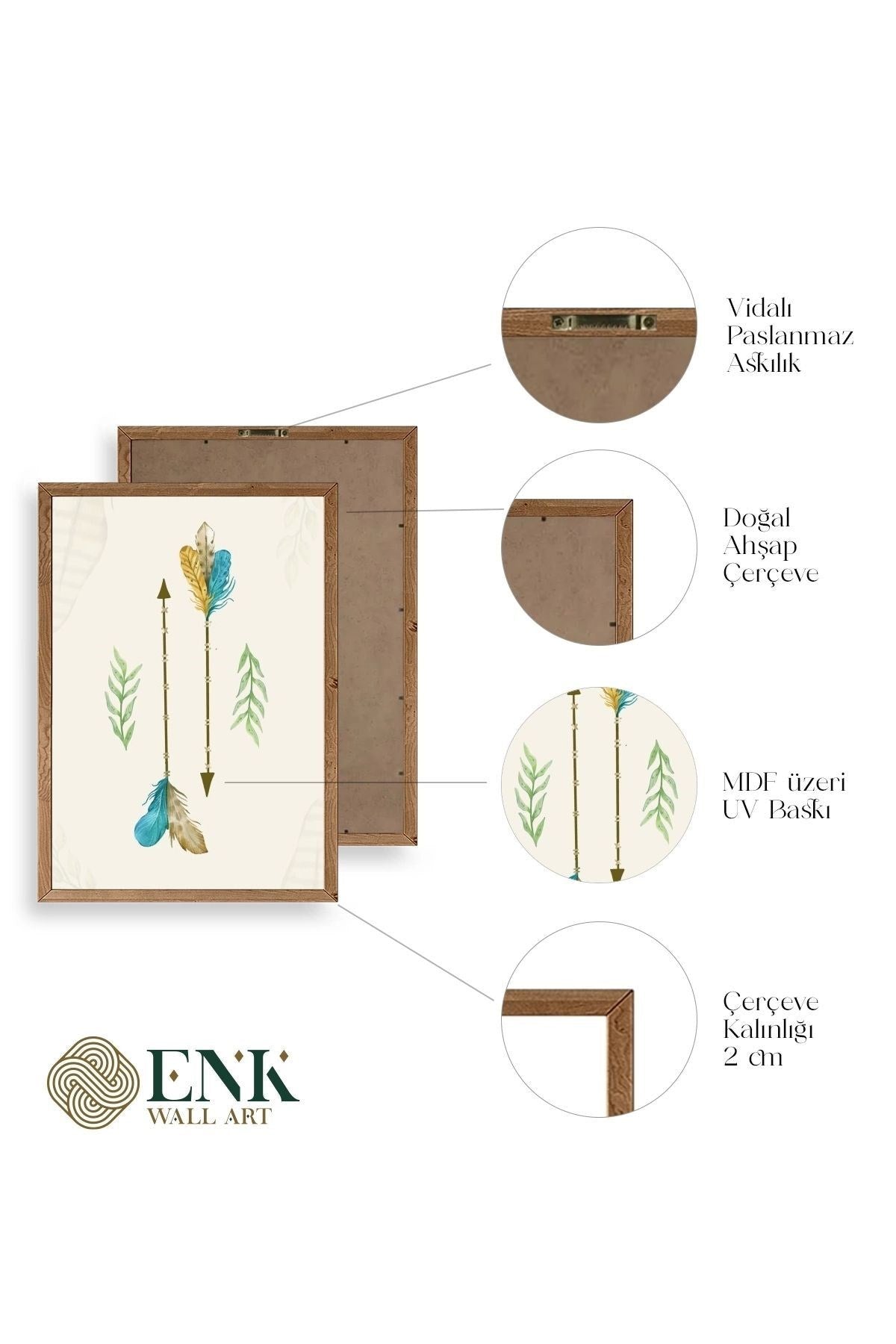 Çiçekli Desenler Üçlü Ahşap Çerçeveli Tablo 23 x 30