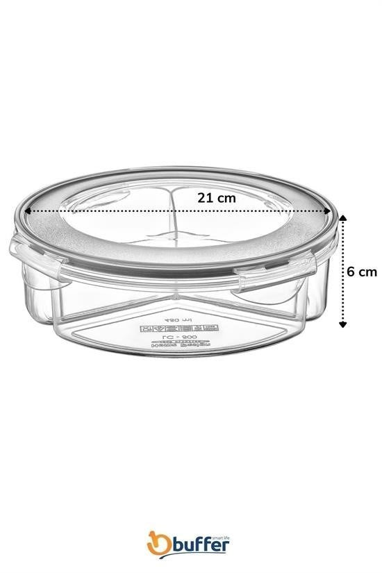 BUFFER® 3 Bölmeli Sızdırmaz Contalı Kilitli Kapaklı 1,35 Litre yuvarlak Erzak Saklama Kabı LC-500