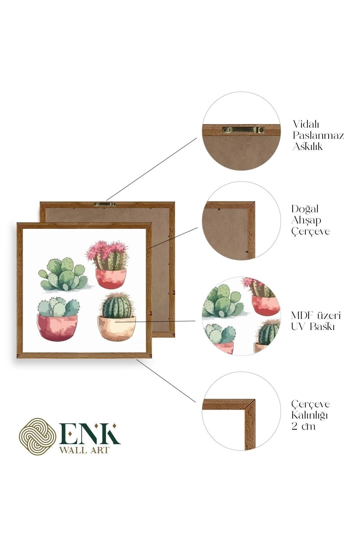 Kaktüs Ahşap Çerçeveli Tablo 50 x 50