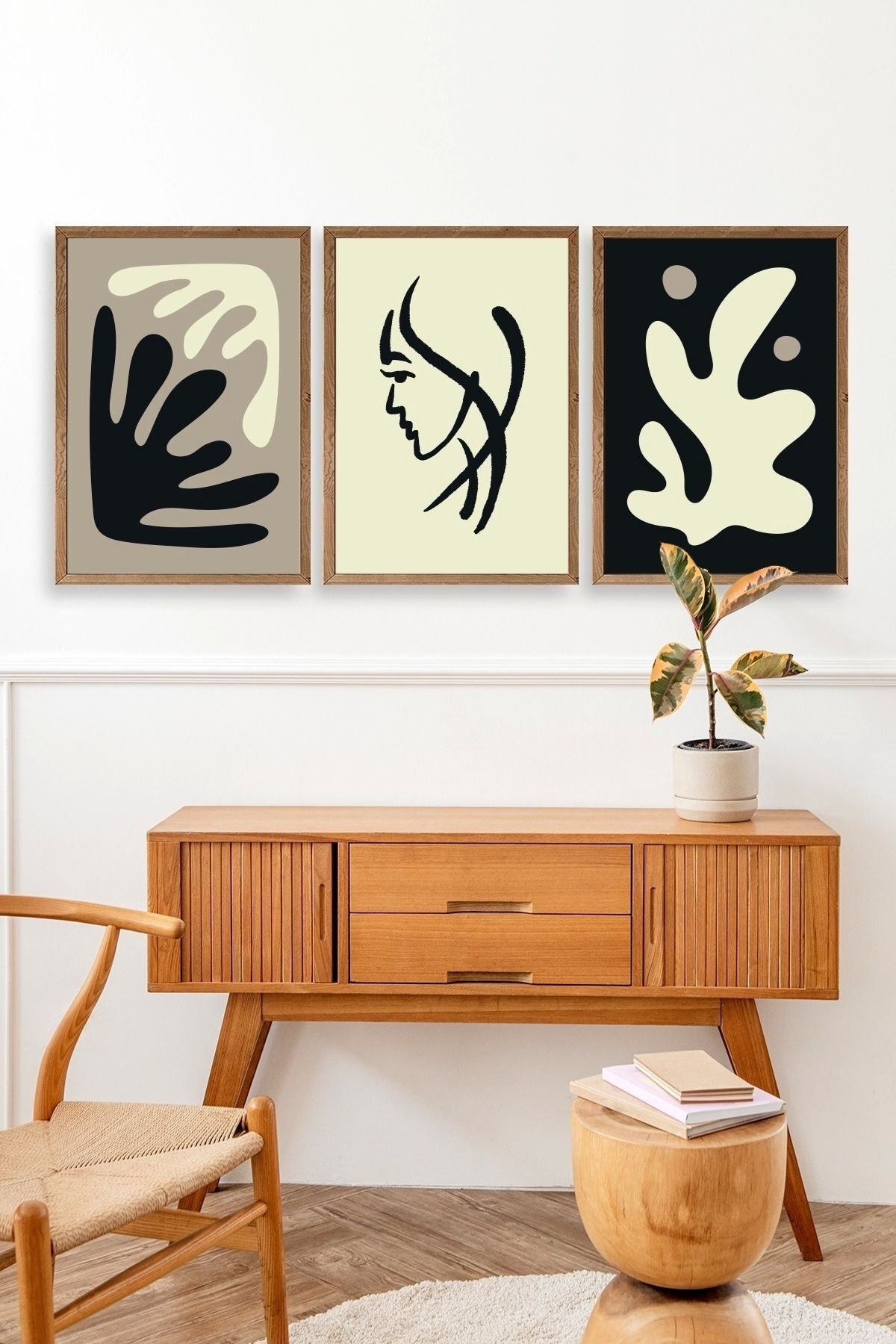 Soyut Üçlü Ahşap Çerçeveli Tablo 50 x 70