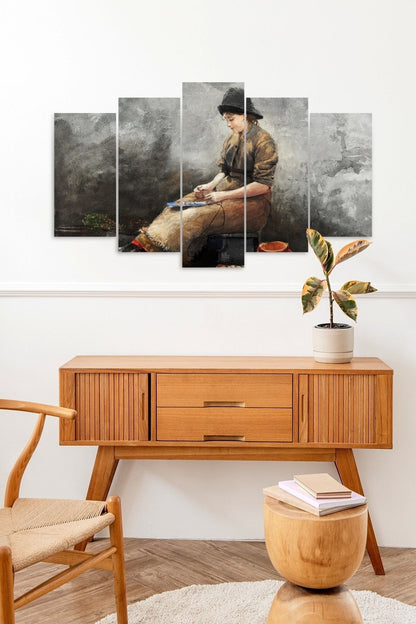 Kadın Manzarası 5 Parçalı Mdf Tablo 60 x 100