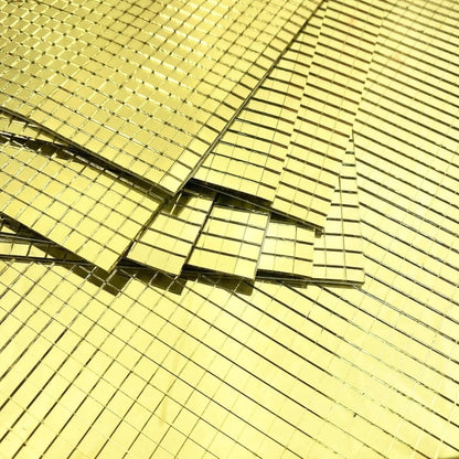 BUFFER® Kare Gold Cam Mozaik Fayans Çıkartmaları El İşi Kare Cam Fayans Kendinden Yapışkanlı Aynalı Dekor Panel 30x30 Cm