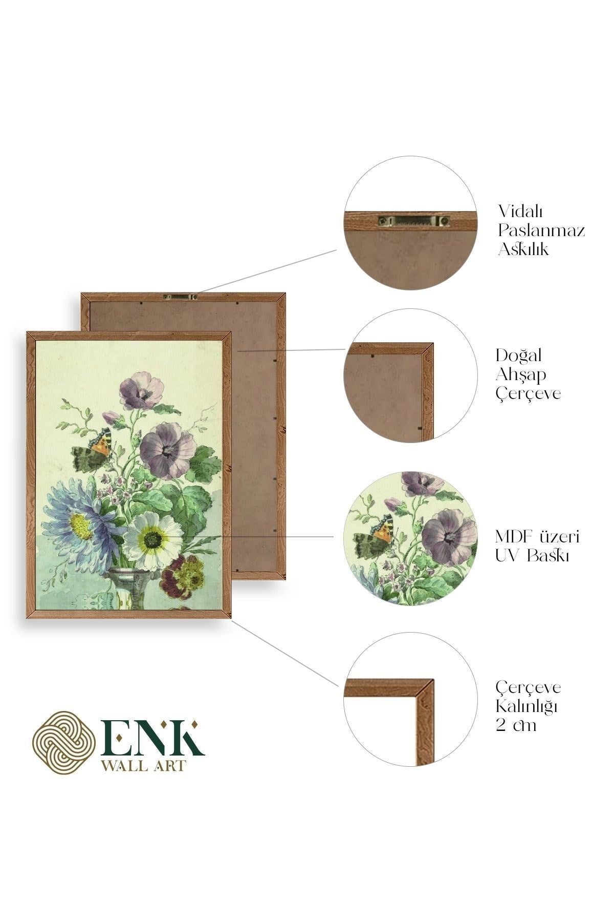 Çiçekler Ahşap Çerçeveli Tablo 50 x 70