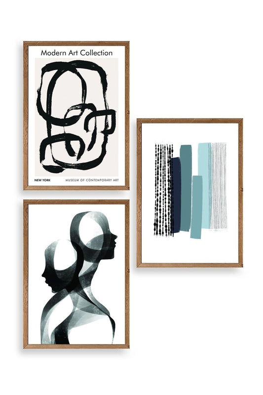 Modern Üçlü Ahşap Çerçeveli Tablo 23 x 30