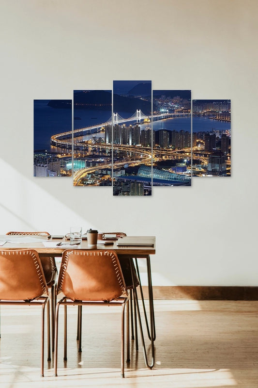 Şehir Manzarası 5 Parçalı Mdf Tablo 60 x 100