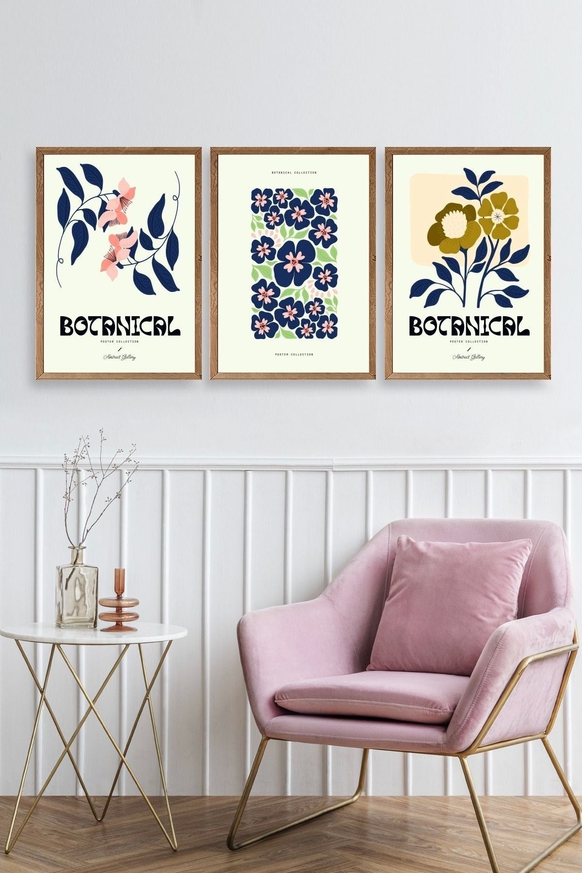 Botanik Üçlü Ahşap Çerçeveli Tablo 50 x 70