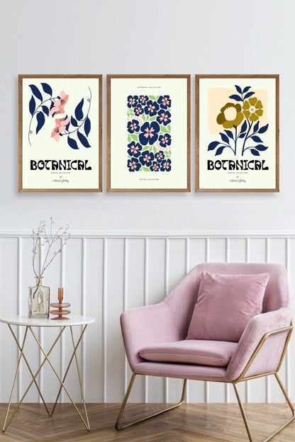 Botanik Üçlü Ahşap Çerçeveli Tablo 50 x 70