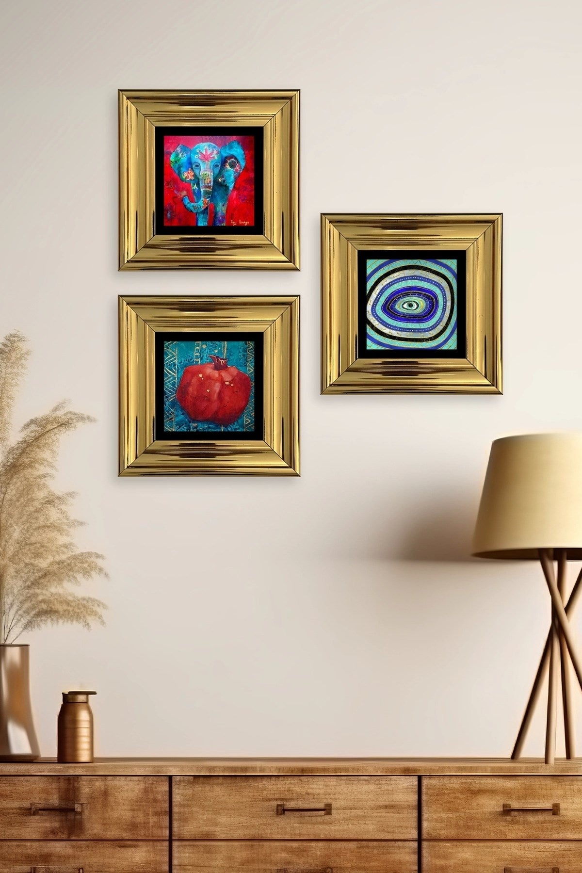 Mistik 3 lü Set Çerçeveli Taş Tablo 20 cm