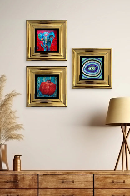 Mistik 3 lü Set Çerçeveli Taş Tablo 20 cm