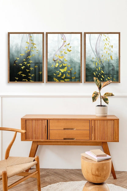 Manzara Üçlü Ahşap Çerçeveli Tablo 30 x 42