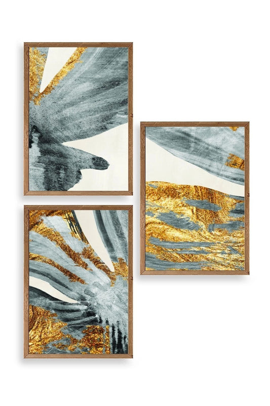 Manzara Üçlü Ahşap Çerçeveli Tablo 30 x 42