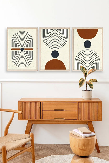 Rahatlatıcı Şekiller Üçlü Ahşap Çerçeveli Tablo 23 x 30