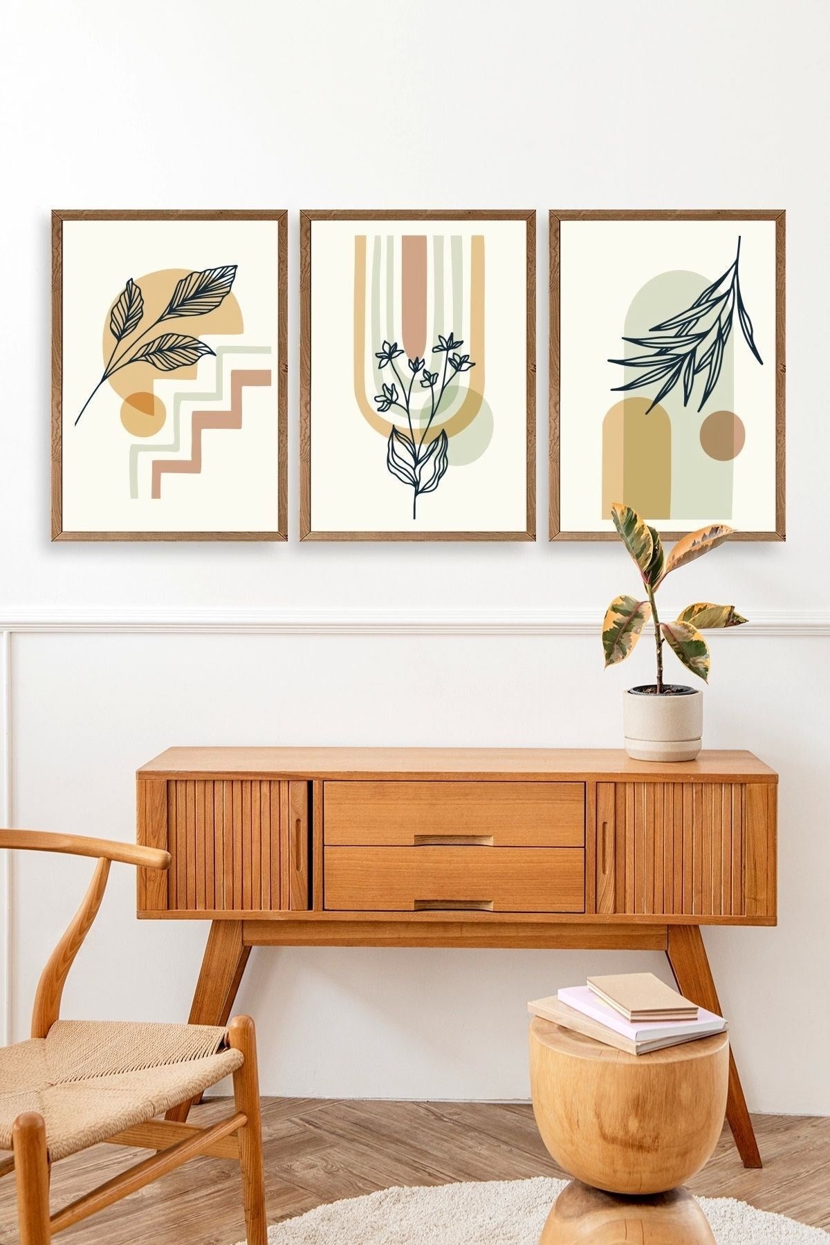 Manzara Üçlü Ahşap Çerçeveli Tablo 23 x 30