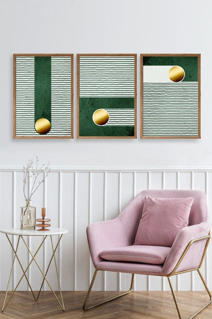 Yuvarlak Top Desenli Üçlü Ahşap Çerçeveli Tablo 50 x 70