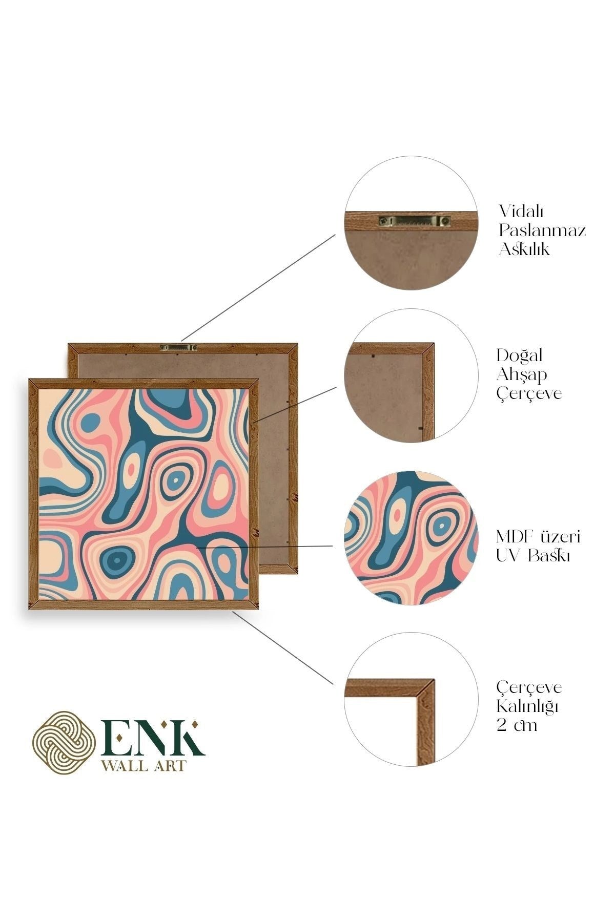 Soyut Ahşap Çerçeveli Tablo 23 x 23