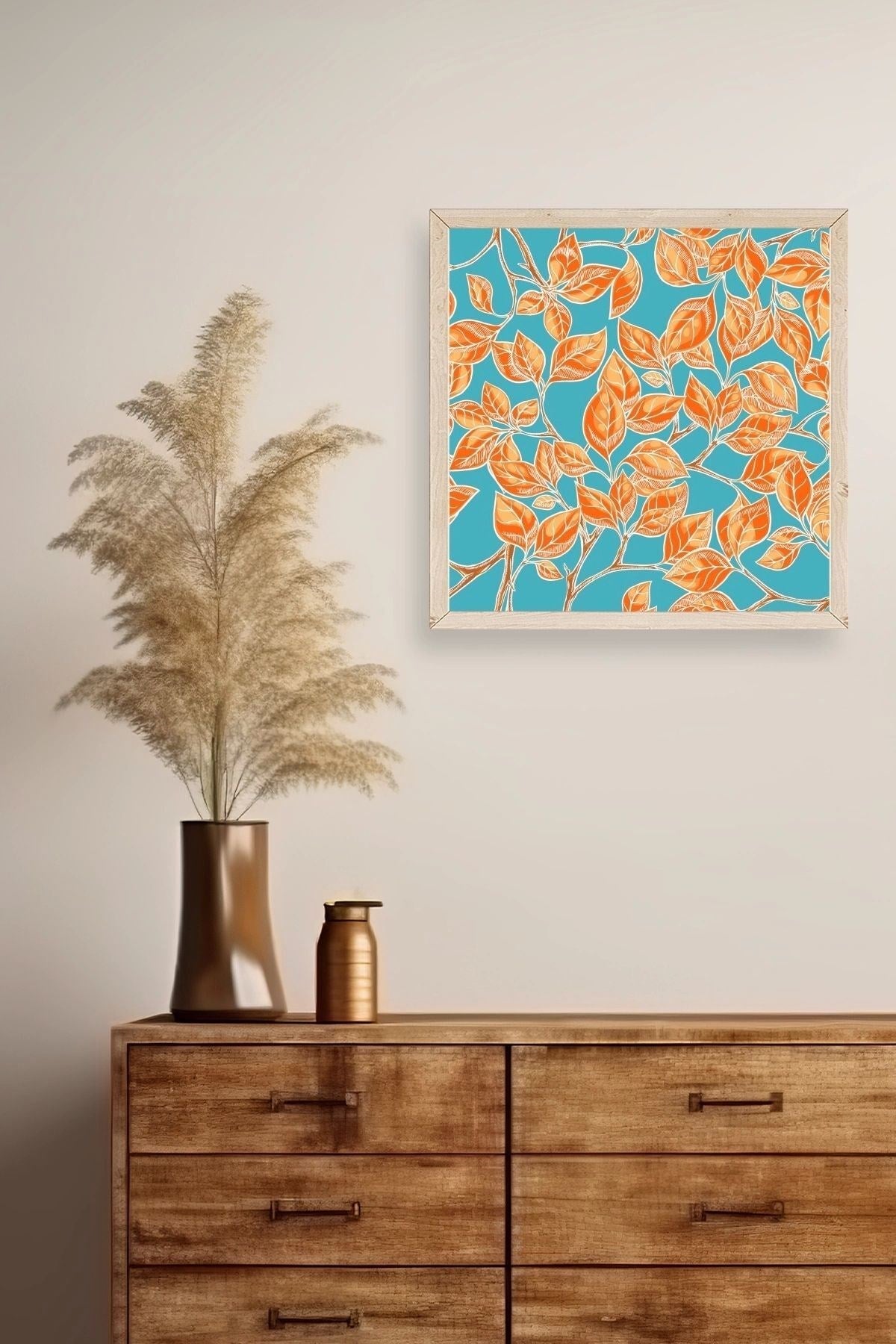 Yaprak Ahşap Çerçeveli Tablo 23 x 23