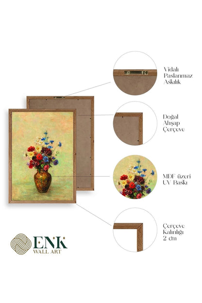 Vazoda Çiçek Ahşap Çerçeveli Tablo 23 x 30
