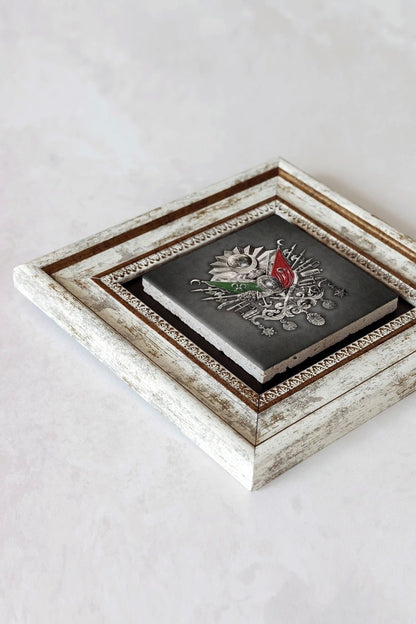 Osmanlı Tuğrası Çerçeveli Taş Tablo , Çerçeveli Taş Duvar Dekoru-enkcrcvtbl-00172 20 cm