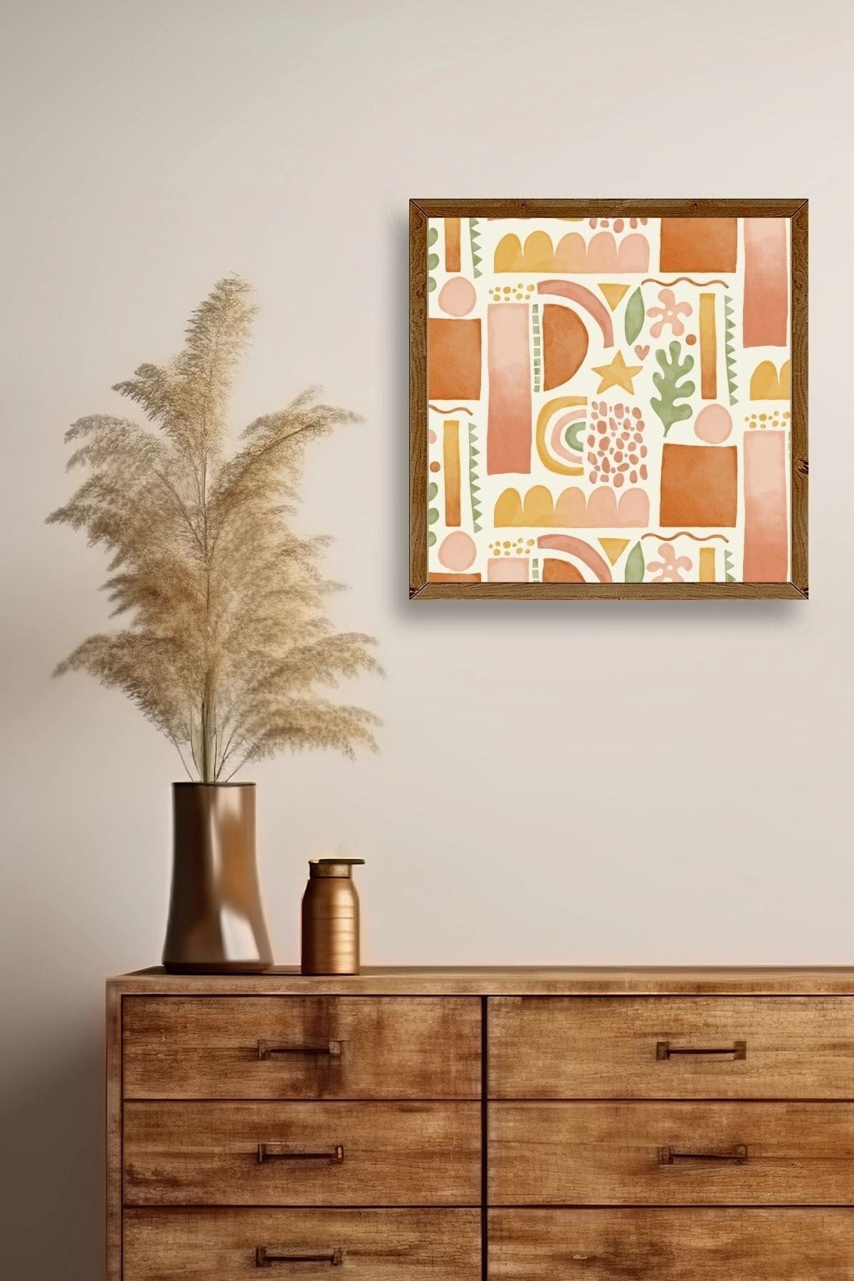 Soyut Ahşap Çerçeveli Tablo 50 x 50