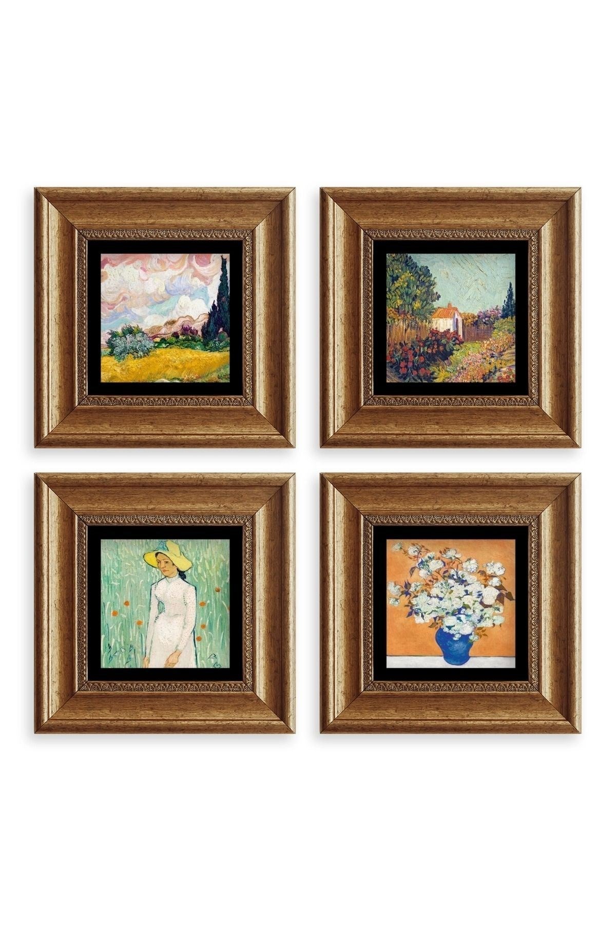 Van Gogh 4 lü Set Çerçeveli Taş Tablo 20 cm