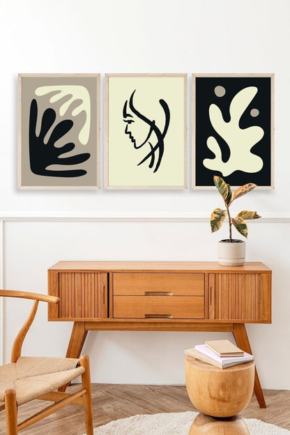 Soyut Üçlü Ahşap Çerçeveli Tablo 23 x 30