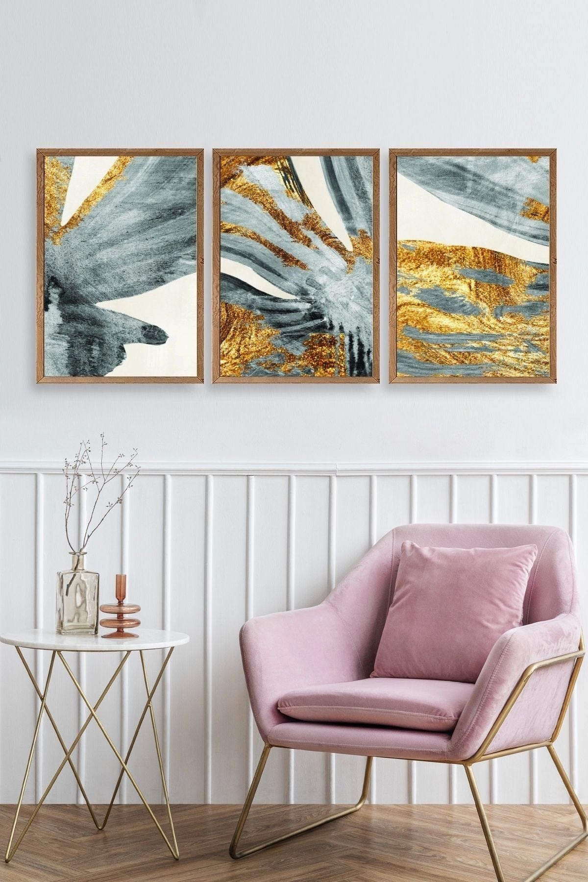 Manzara Üçlü Ahşap Çerçeveli Tablo 30 x 42