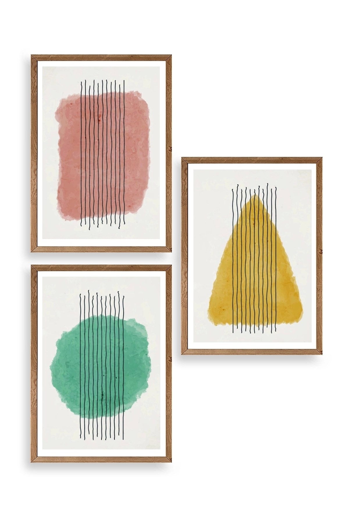 Şekiller Kare Üçgen Üçlü Ahşap Çerçeveli Tablo 17 x 23