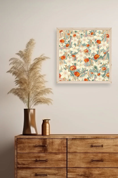 Çiçek Ahşap Çerçeveli Tablo 50 x 50