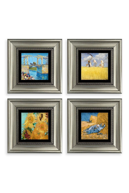 Van Gogh 4 lü Set Çerçeveli Taş Tablo 20 cm
