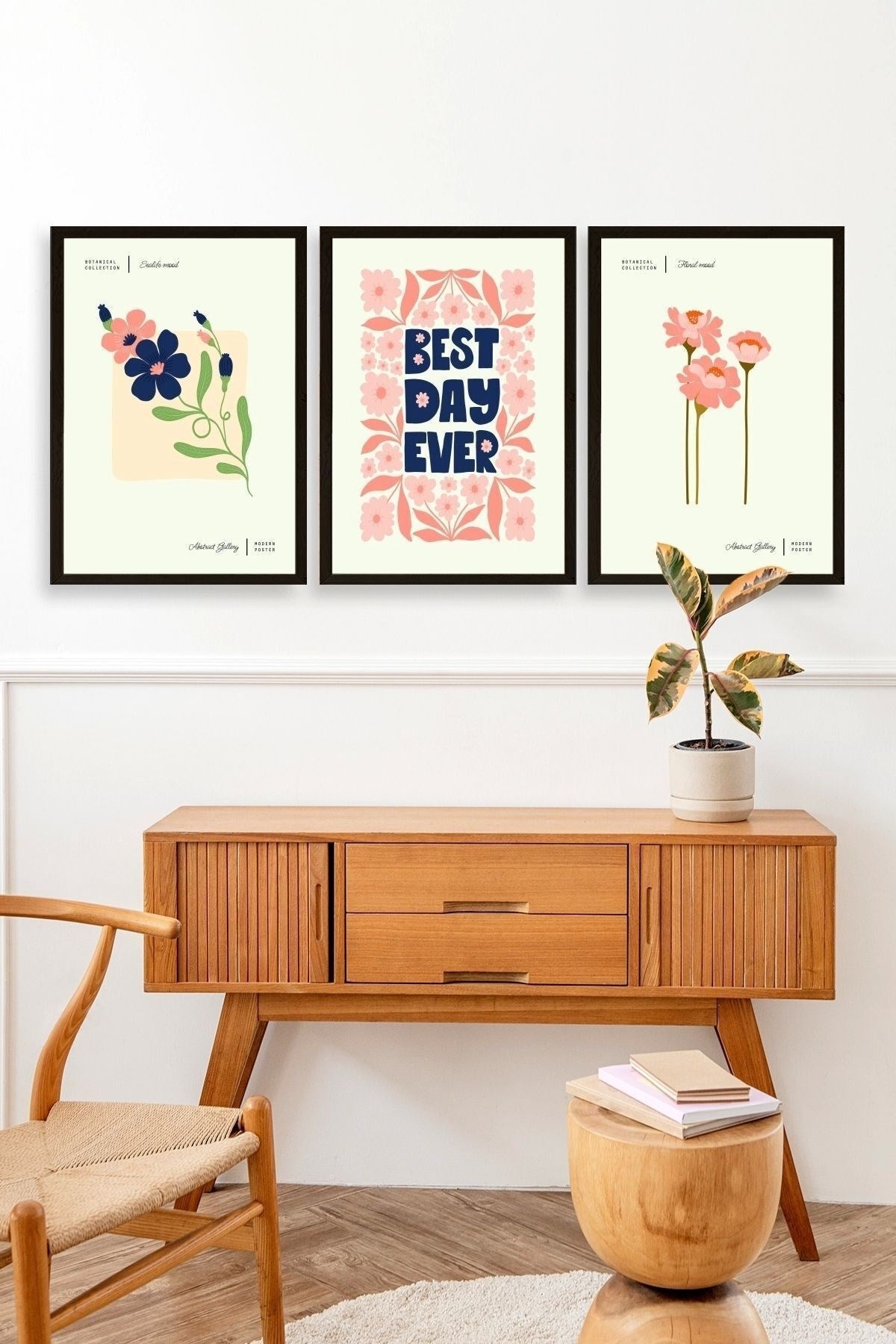 Soyut Üçlü Ahşap Çerçeveli Tablo 23 x 30