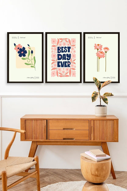 Soyut Üçlü Ahşap Çerçeveli Tablo 23 x 30