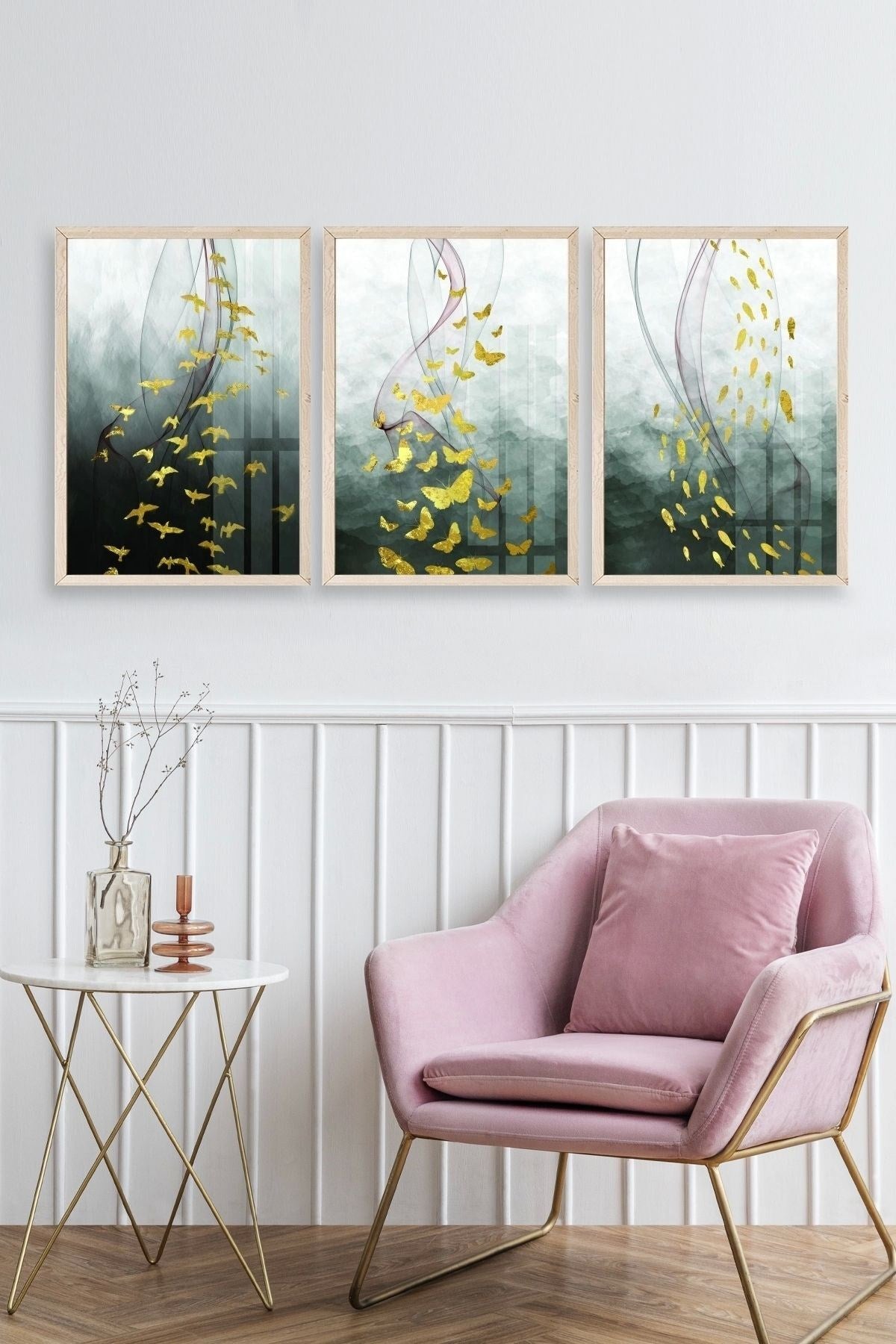 Manzara Üçlü Ahşap Çerçeveli Tablo 17 x 23