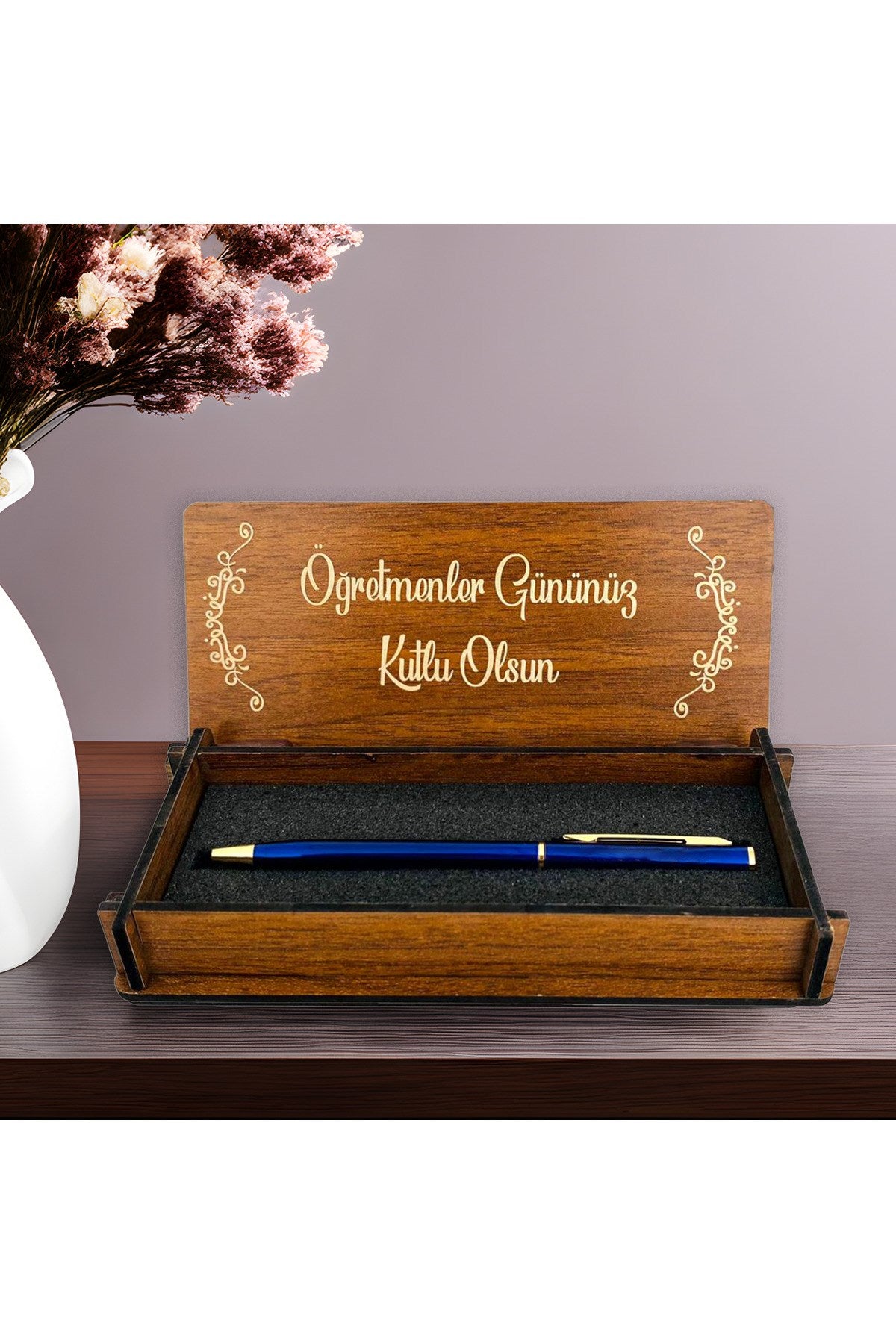 Öğretmenler Günü Tasarımlı Metal Kalem ve Ahşap Kutu