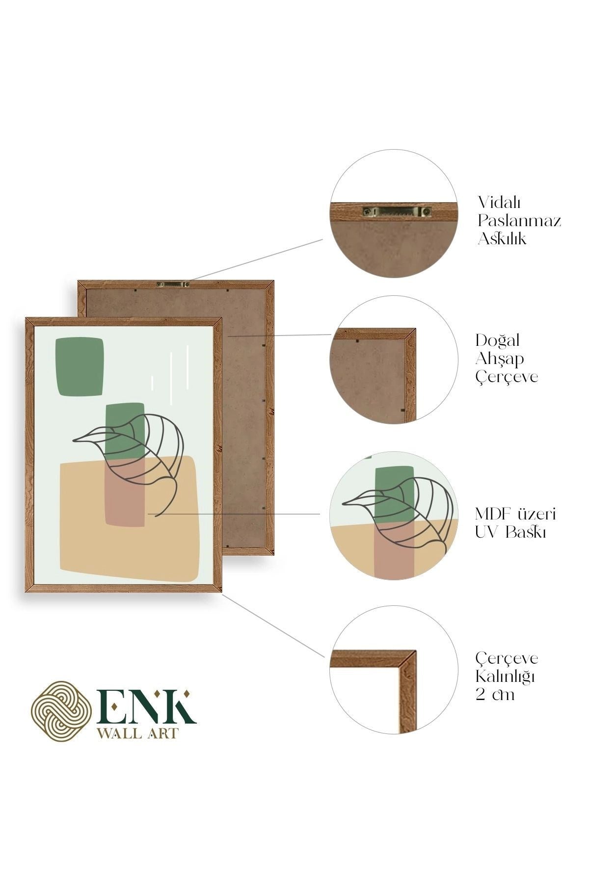 Çiçek Desenli Üçlü Ahşap Çerçeveli Tablo 23 x 30