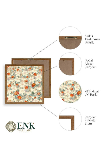 Çiçek Ahşap Çerçeveli Tablo 50 x 50