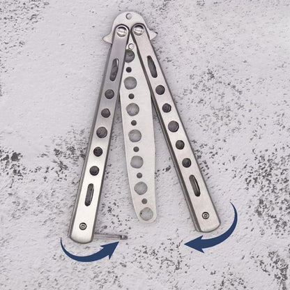 BUFFER® Gri Katlanabilir Paslanmaz Çelik Kelebek Bıçak Tarak Sakal Bıyık Fırçası Profesyonel Saç Kesimi İçin Tarak