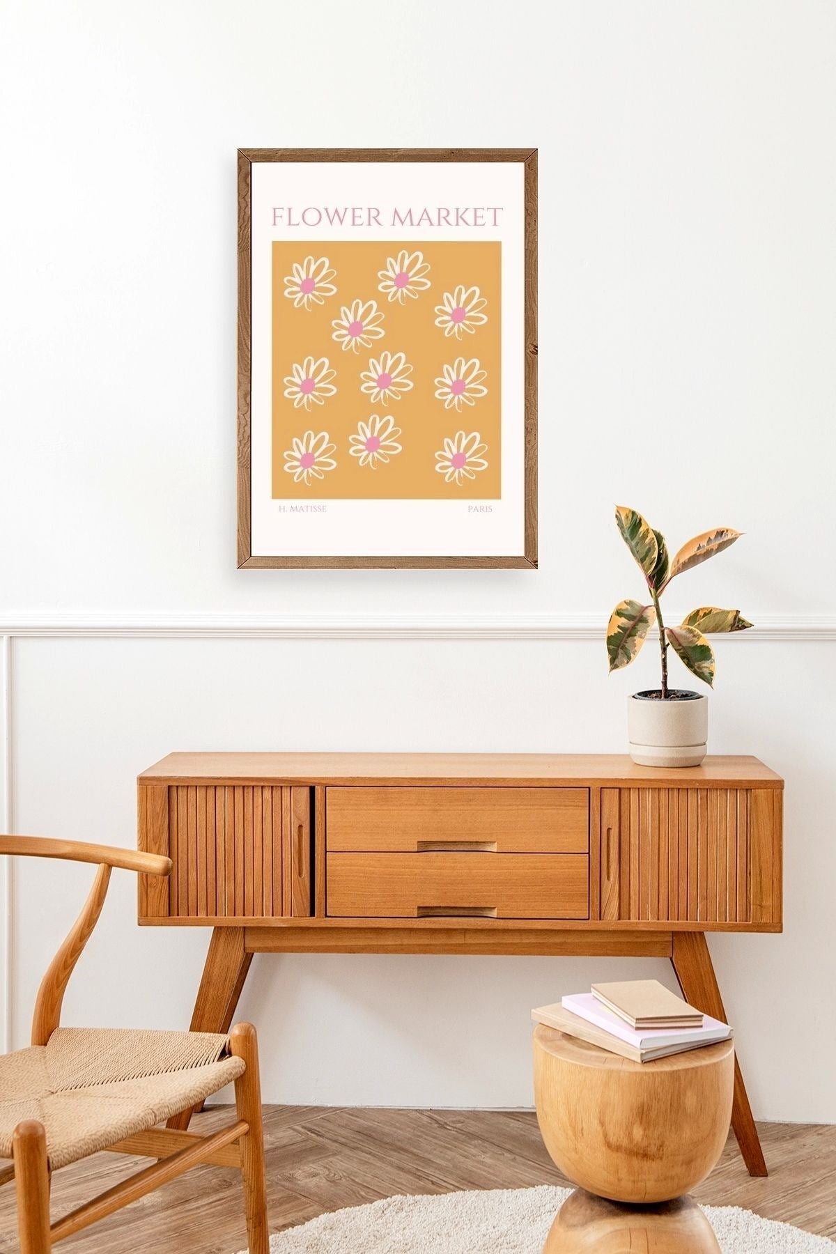 Çiçek Pazarı Ahşap Çerçeveli Tablo 30 x 42