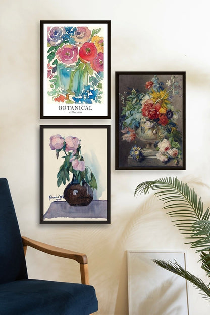 Çiçek Üçlü Ahşap Çerçeveli Tablo 40 x 60