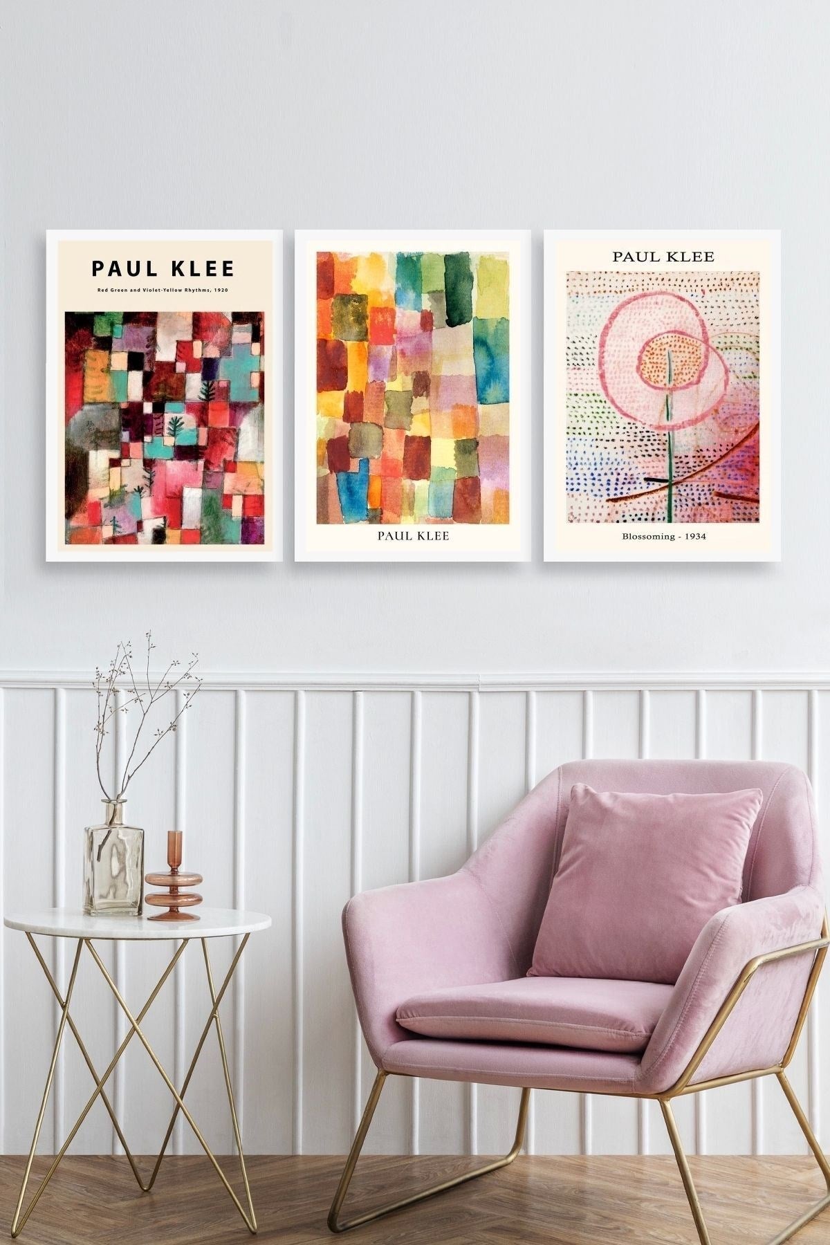 Paul Klee Üçlü Ahşap Çerçeveli Tablo 23 x 30