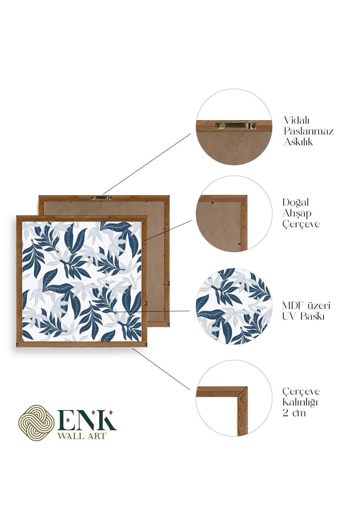 Yaprak Ahşap Çerçeveli Tablo 50 x 50