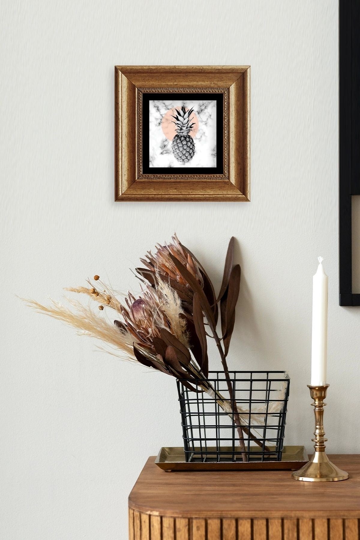 Ananas Çerçeveli Taş Tablo 20 cm