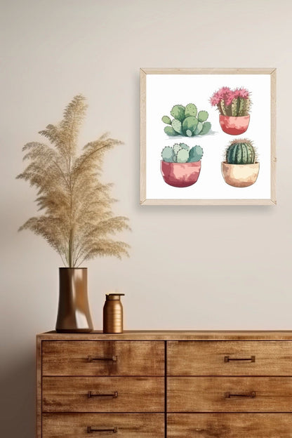 Kaktüs Ahşap Çerçeveli Tablo 50 x 50